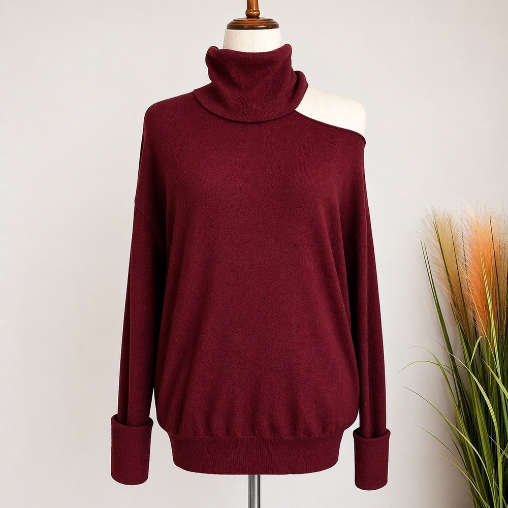 525 America NEW Burgundy Collarbone Cut-out Oversized Sweater SZ Small Y2K Chic - Picture 4 of 12